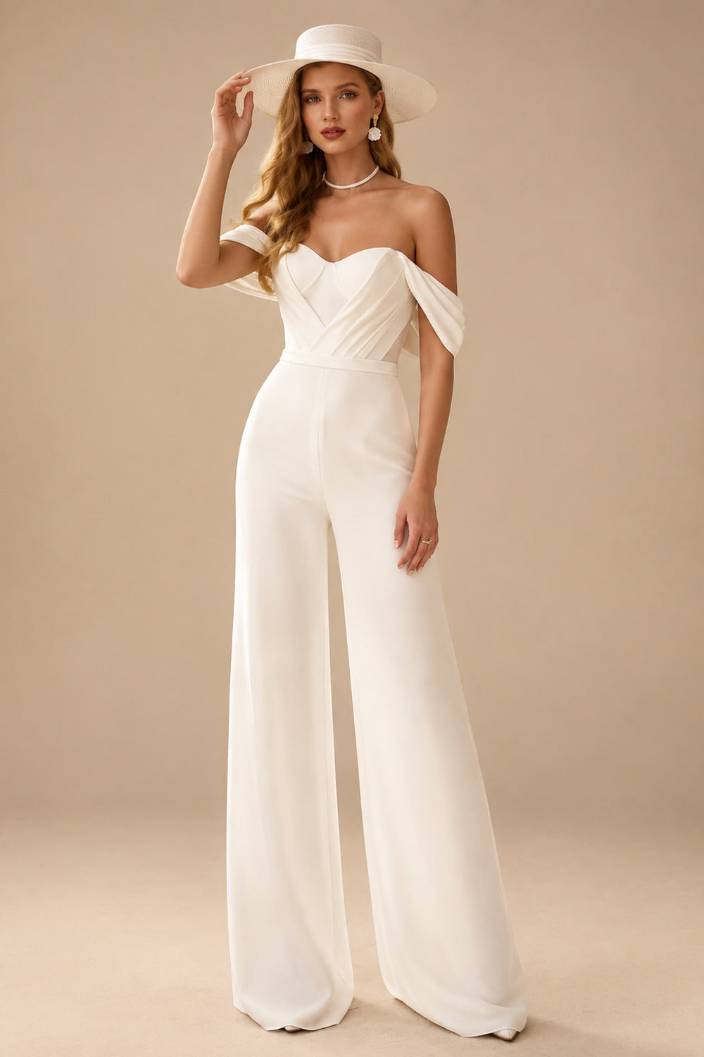 Rutipo Ivory Jumpsuit/Pantsuit Sweetheart Floor-Length Stretch Chiffon Wedding Dresses