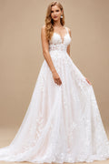 Rutipo As Picture Elegant V-Neck Regular Straps A-Line Sweep Train Lace/Tulle Wedding Dresses