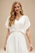Rutipo Ivory Ball-Gown V-Neck Short Sleeves Chapel Train Satin Tulle Wedding Dresses With Appliques Lace