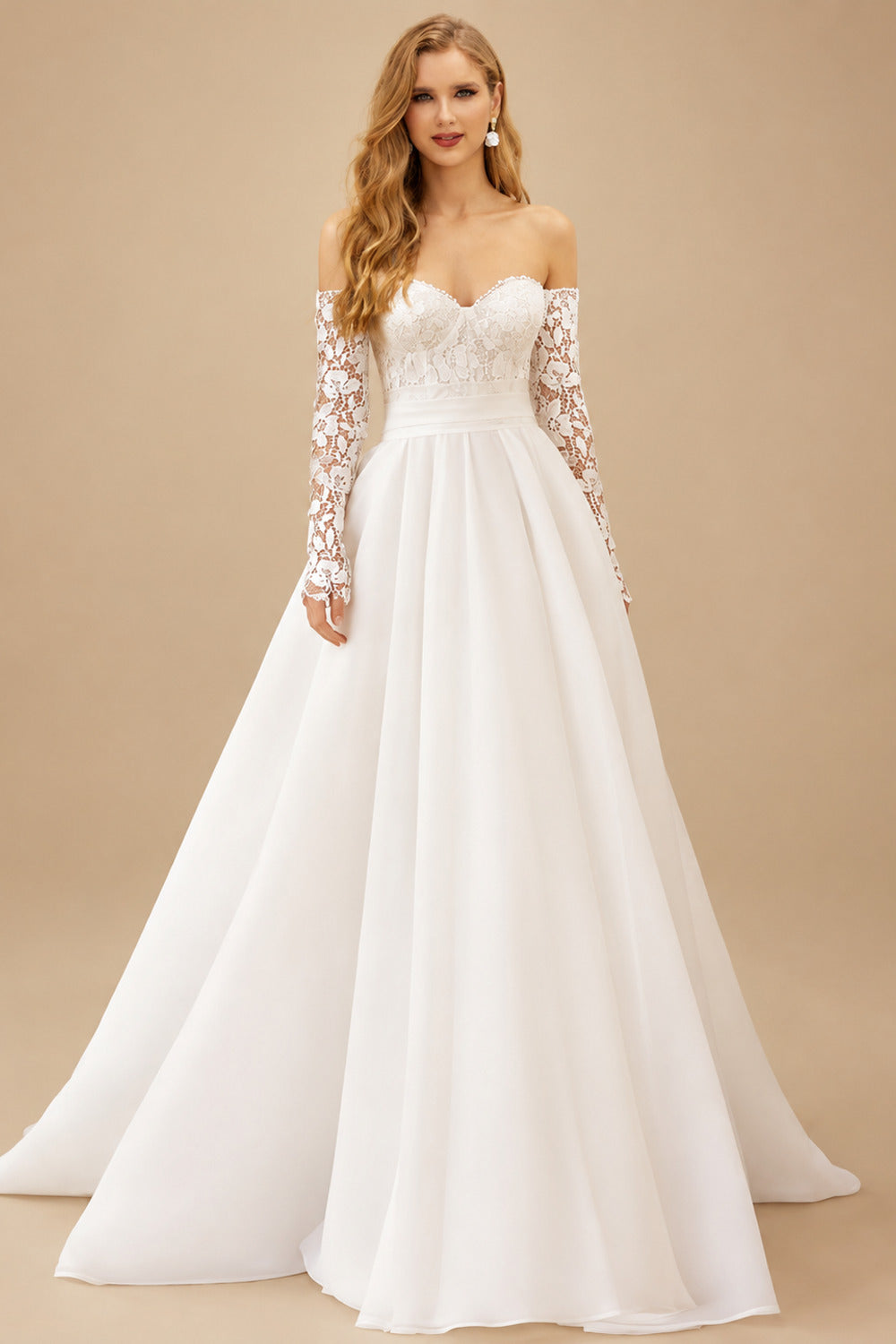 Rutipo White Ball-Gown Sweetheart Detachable Sleeves Court Train Lace Satin Tulle Wedding Dresses With Appliques Lace