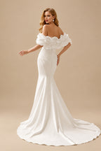 Rutipo Ivory Trumpet/Mermaid Strapless Detachable Sleeves Court Train Matte Satin Wedding Dresses