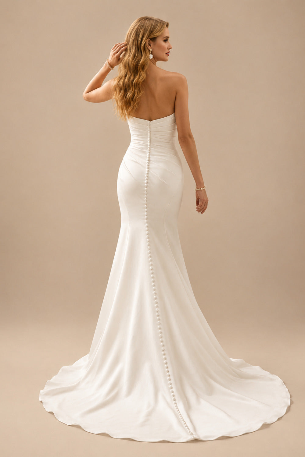 Rutipo Ivory Trumpet/Mermaid Strapless Detachable Sleeves Court Train Matte Satin Wedding Dresses