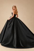 Rutipo Black Ball-Gown Strapless Sleeveless Sweep Train Satin Wedding Dresses With Flower(s)/High Split