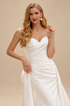 Rutipo Ivory Trumpet/Mermaid Sweetheart Sleeveless Detachable Matte Satin Wedding Dresses With Flower(s)
