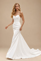 Rutipo Ivory Trumpet/Mermaid Sweetheart Sleeveless Detachable Matte Satin Wedding Dresses With Flower(s)