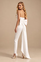 Rutipo Ivory Jumpsuit Pantsuit Sweetheart Sleeveless Detachable Soft Satin Wedding Dresses With Bow