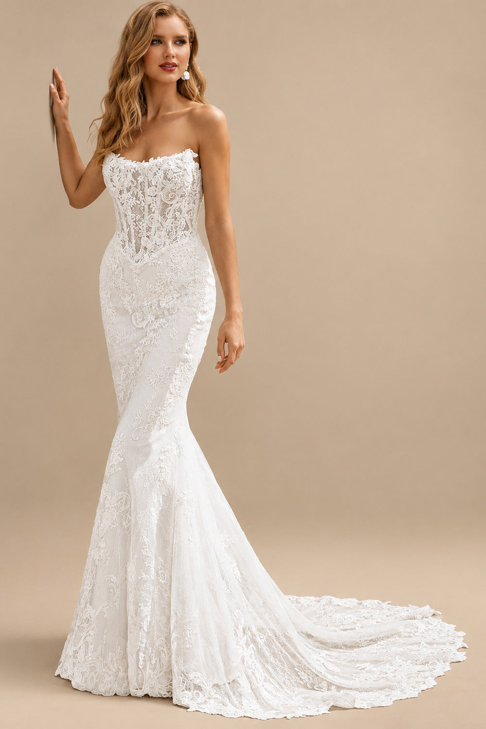 Rutipo Ivory Trumpet/Mermaid Strapless Sleeveless Detachable Wedding Dresses With Detachable Skirt