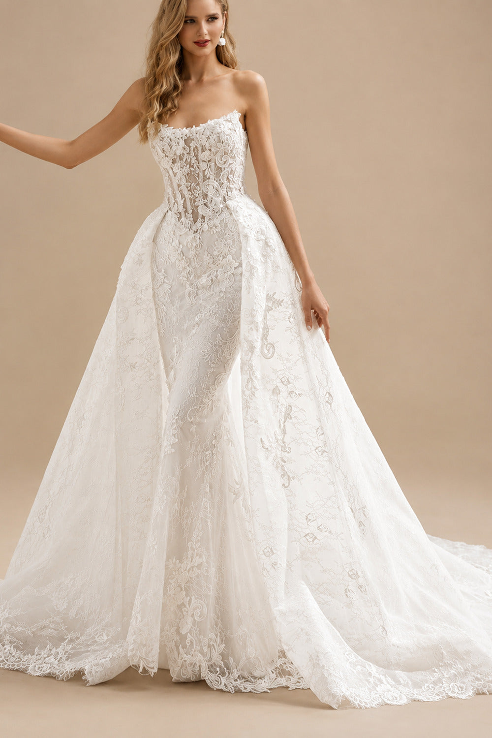 Rutipo Ivory Trumpet/Mermaid Strapless Sleeveless Detachable Wedding Dresses With Detachable Skirt