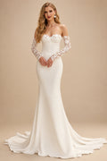 Rutipo Ivory Trumpet/Mermaid Sweetheart Detachable Sleeves Sweep Train Lace/Elastic Satin Wedding Dresses