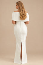 Rutipo Ivory Sheath Column One-Shoulder Sleeveless Detachable Twill Satin Wedding Dress With Beading Rhinestone