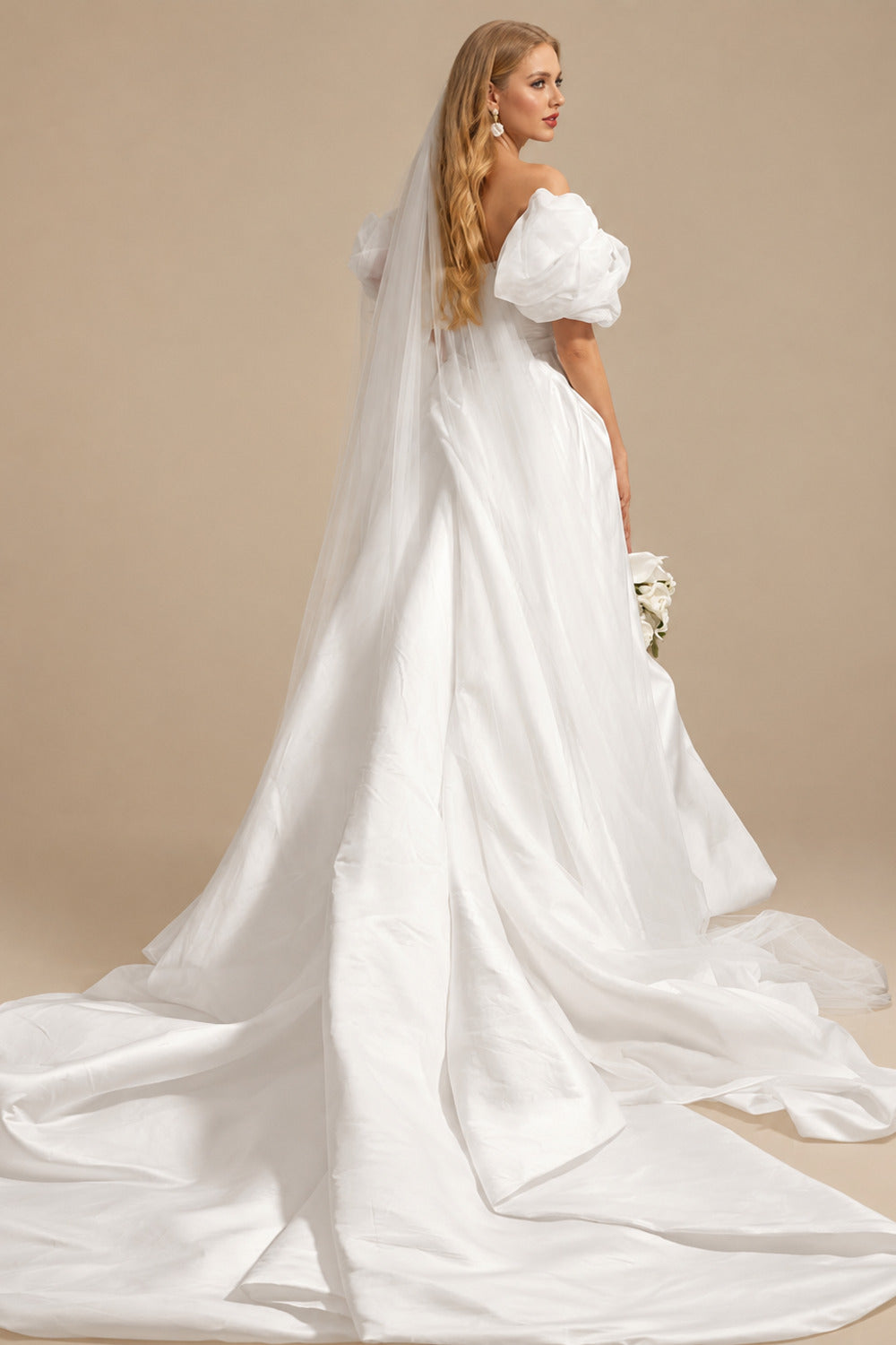 Rutipo As Picture Trumpet/Mermaid Off-The-Shoulder Chapel Train Matte Satin Wedding Dresses With Bubble Hem