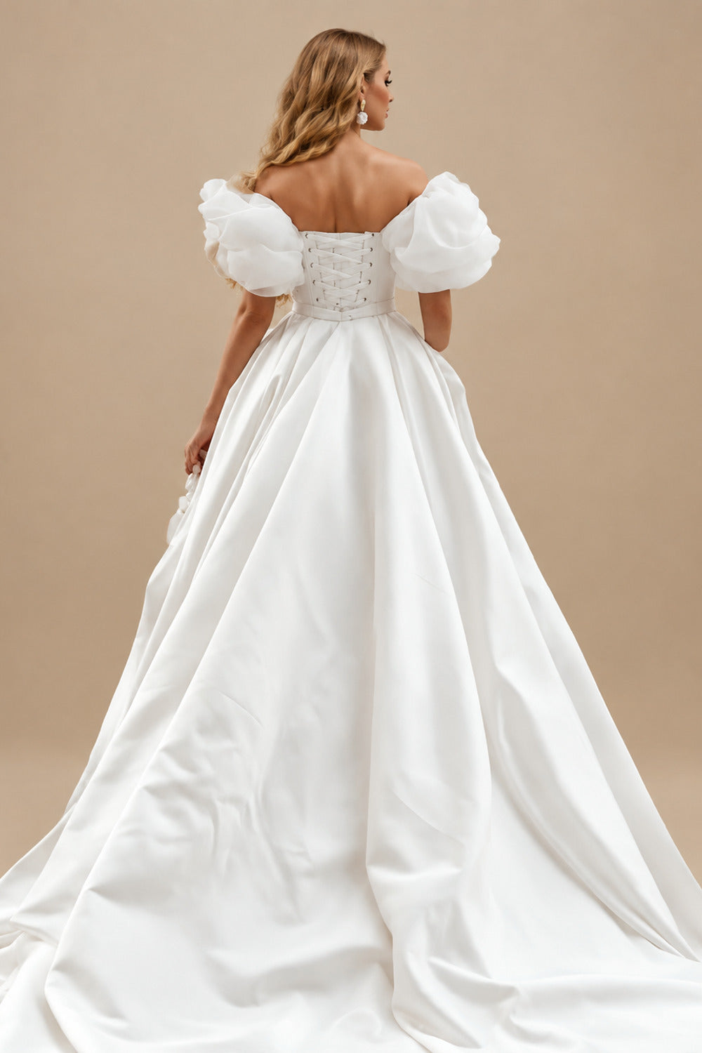 Rutipo As Picture Trumpet/Mermaid Off-The-Shoulder Chapel Train Matte Satin Wedding Dresses With Bubble Hem