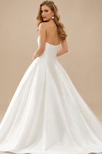 Rutipo White Long Sleeves/Detachable Sleeves Ball-Gown Strapless/Illusion Neck Royal Lace/Twill Satin Wedding Dresses