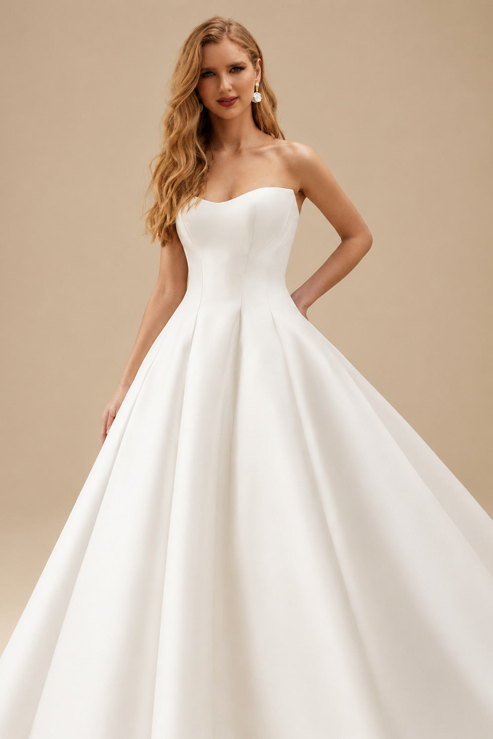 Rutipo White Long Sleeves/Detachable Sleeves Ball-Gown Strapless/Illusion Neck Royal Lace/Twill Satin Wedding Dresses