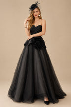 Rutipo Black Ball-Gown Sweetheart Sleeveless Court Train Tulle/Twill Satin Wedding Dresses