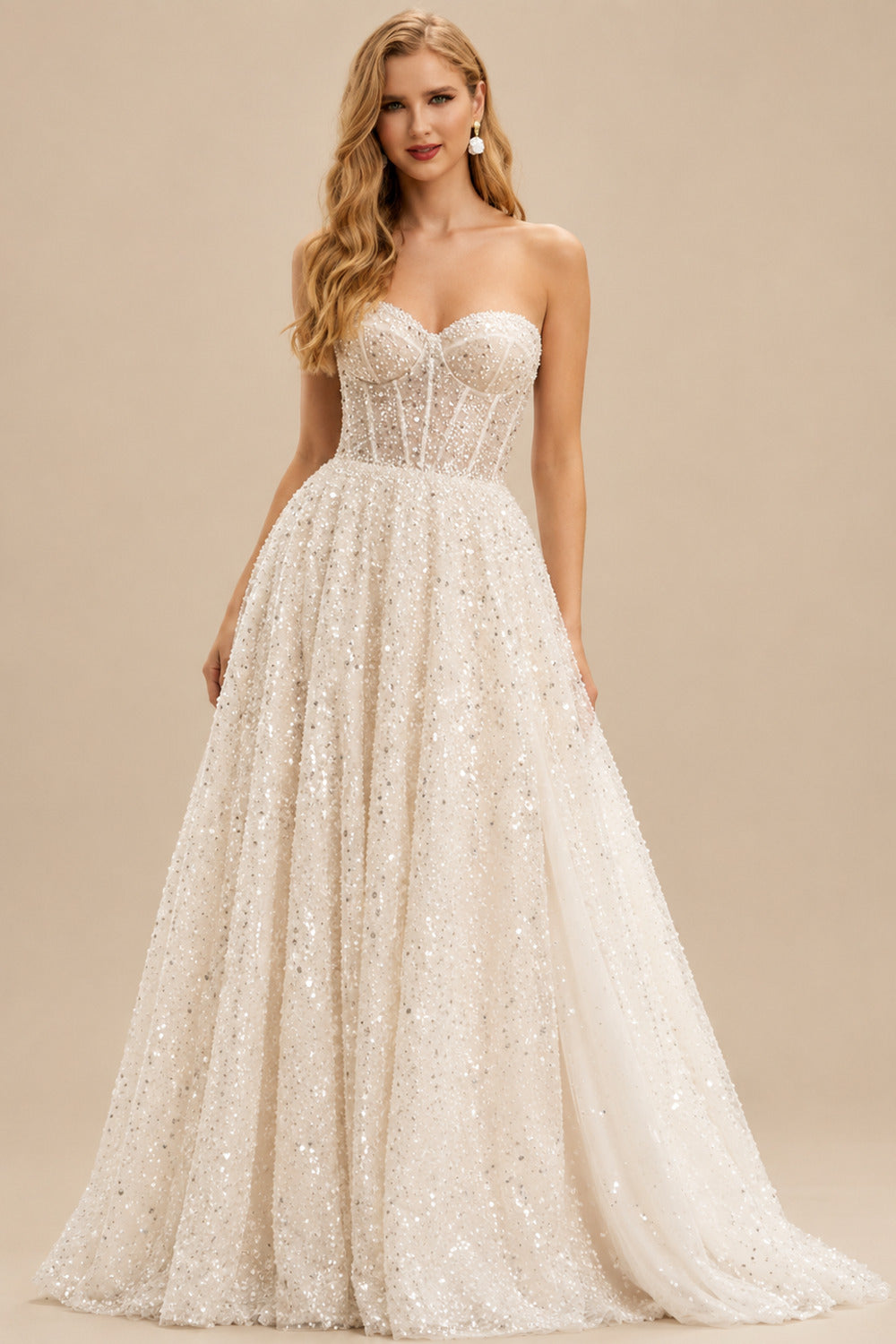 Rutipo Ivory A-Line Sweetheart Detachable Sleeves Sweep Train Satin/Tulle Wedding Dresses With High Split