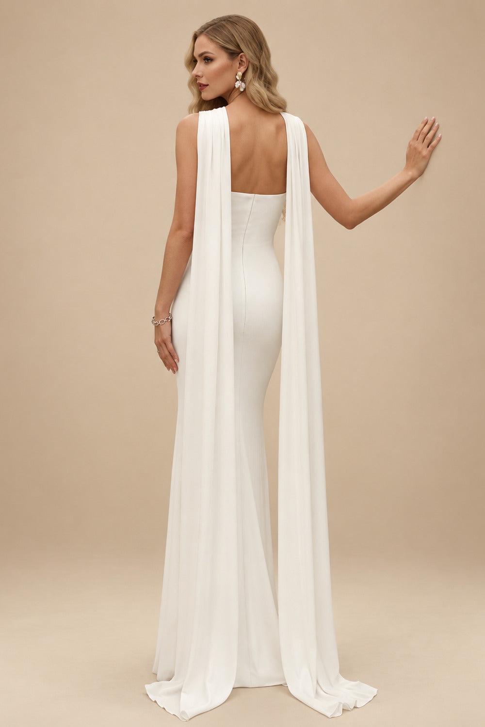 Rutipo Ivory Trumpet/Mermaid Halter Sleeveless Floor-Length Jersey Wedding Dress