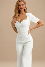 Rutipo Ivory Jumpsuit/Pantsuit Sweetheart Short Sleeves Floor-Length Elastic Satin Wedding Dress