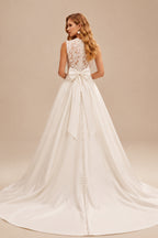 Rutipo Ivory Ball-Gown High Neck Sleeveless Chapel Train Lace With Bow /Pockets Wedding Dress