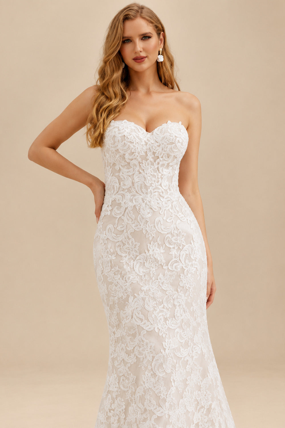 Rutipo As Picture Trumpet/Mermaid Sweetheart Sleeveless Chapel Train Lace Wedding Dress With Lace
