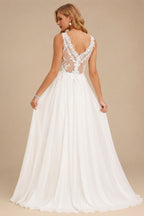 Rutipo Ivory A-Line V-Neck Sleeveless Floor-Length Chiffon/Lace With Lace Wedding Dress