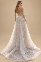 Rutipo As Picture A-Line Sweetheart Detachable Sleeves Court Train Lace Wedding Dresses With Appliques Lace/High Split