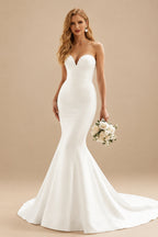 Rutipo Ivory Trumpet/Mermaid Sweetheart Sleeveless Court Train Matte Satin Wedding Dresses