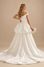 Rutipo Ivory Ball-Gown Off-The-Shoulder Sleeveless Royal Matte Satin Bride Wedding Dress