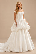Rutipo Ivory Ball-Gown Off-The-Shoulder Sleeveless Royal Matte Satin Bride Wedding Dress