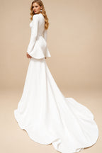 Rutipo Ivory Trumpet/Mermaid Plunge Neck Long Sleeves Court Train Elastic Satin Bride Wedding Dress