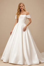 Rutipo Ivory Ball-Gown Sweetheart Detachable Sleeves Chapel Train Twill Satin With Pockets Bride Wedding Dress