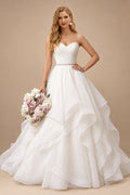 Rutipo Ivory Ball-Gown Sweetheart Sleeveless Chapel Train Satin/Organza Bride Wedding DressWith Cascading Ruffles