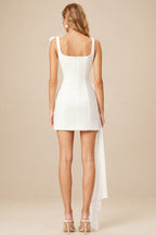 Rutipo Ivory A-Line Square Neckline Sleeveless Short/Mini Twill Satin/Liquid Tulle Bride Wedding Dress With Sweeping Side Drape
