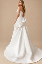 Rutipo Ivory Trumpet/Mermaid Sweetheart Sleeveless Chapel Train Satin Wedding Dresses With Flower(s)