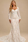 Rutipo As Picture Trumpet/Mermaid Sweetheart Long Sleeves Court Train Lace/Tulle Wedding Dress With Flower