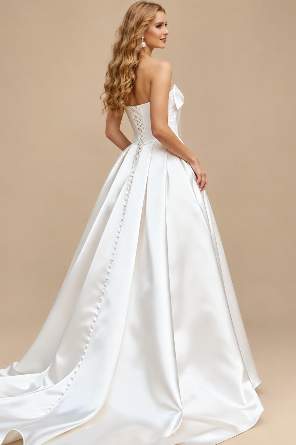Rutipo As Picture Ball-Gown Strapless Sleeveless Court Train Twill Satin Wedding Dresses With Bow(s)/Beading/High Split