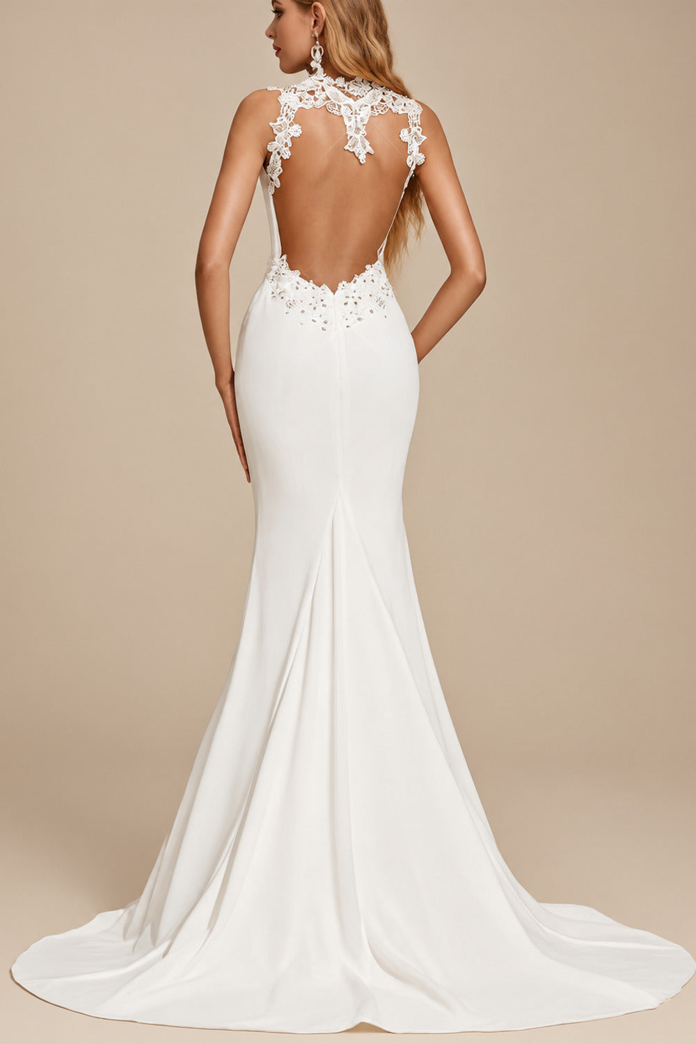 Rutipo Ivory Trumpet/Mermaid Sweetheart Sleeveless Sweep Train Lace/Elastic Satin Wedding Dress With Appliques Lace