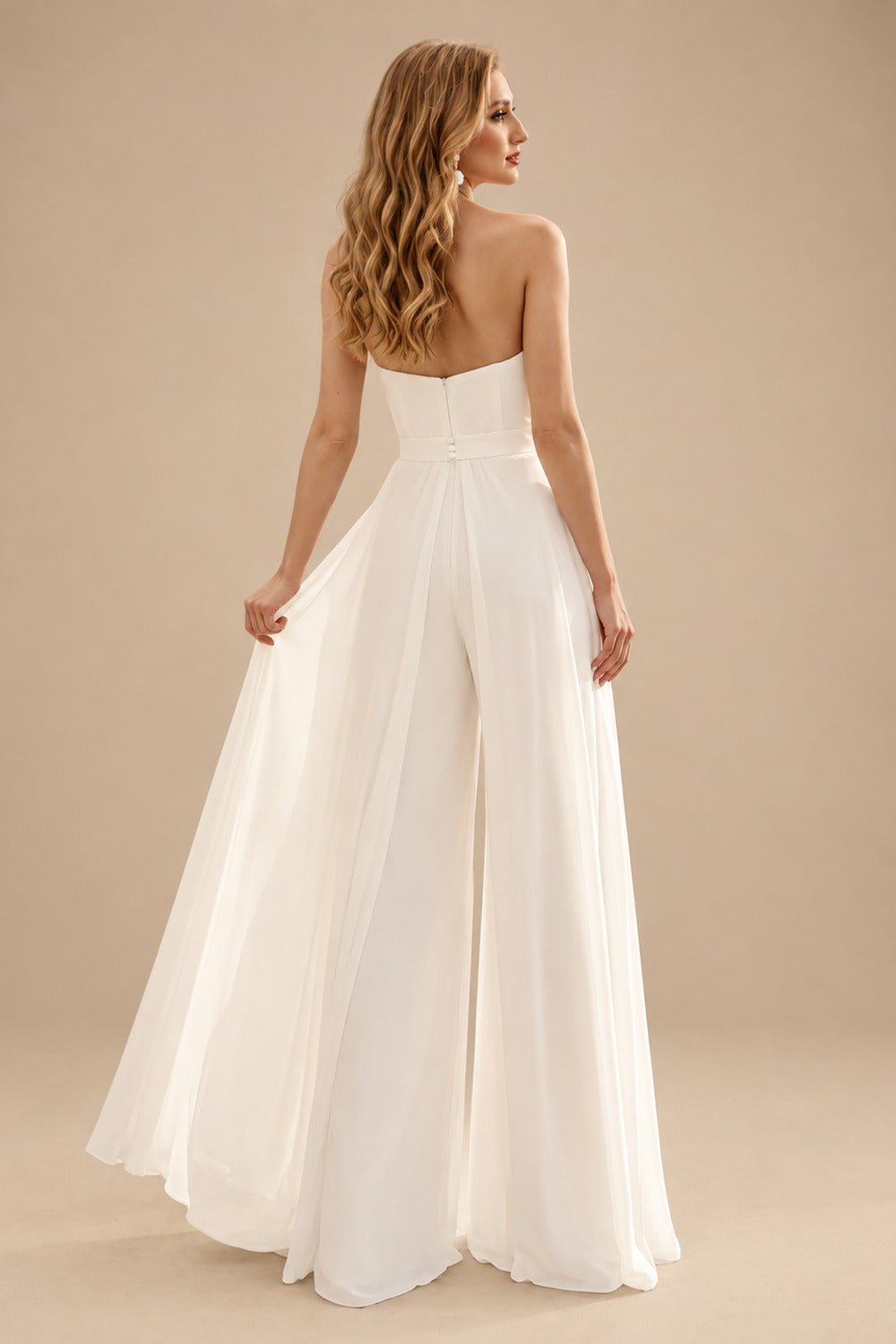Rutipo Ivory Jumpsuit/Pantsuit Off-The-Shoulder Sleeveless Floor-Length Chiffon/Elastic Satin Wedding Dresses
