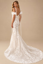 Rutipo Ivory Trumpet/Mermaid Sweetheart Court Train Lace/Tulle Wedding Dresses With Appliques Lace