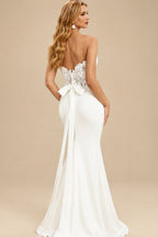 Rutipo Ivory Trumpet/Mermaid Sweetheart Detachable Sleeves Court Train Lace/Elastic Satin Wedding Dresses With Bow(s)/Lace
