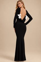 Rutipo Black Trumpet/Mermaid Scoop Neck Long Sleeves Floor-Length Jersey Wedding Dresses With Bow(s)