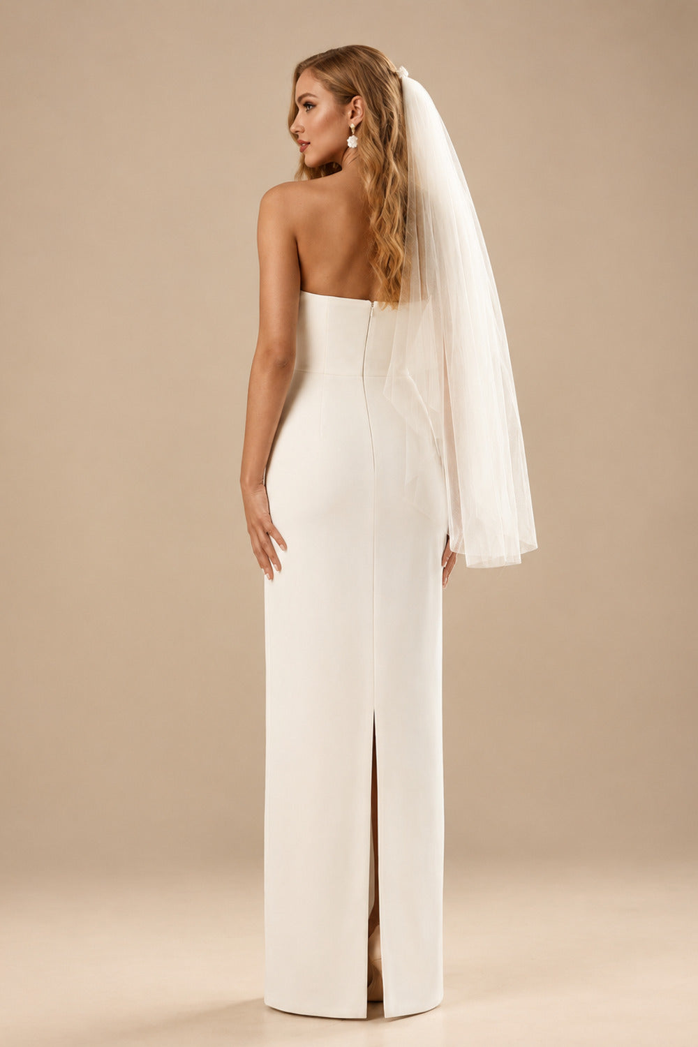 Rutipo Ivory Sheath/Column Strapless Sleeveless Floor-Length Elastic Satin Wedding Dresses