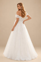 Rutipo Ivory A-Line Off-The-Shoulder Sleeveless Floor-Length Lace/Tulle Maternity Wedding Dresses With Appliques Lace