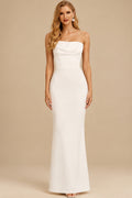 Rutipo Ivory Sheath/Column Strapless Sleeveless Floor-Length Elastic Satin Wedding Dress