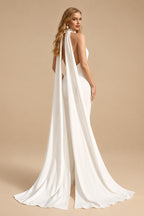 Rutipo Ivory Jumpsuit/Pantsuit Halter Sleeveless Floor-Length Elastic Satin Wedding Dresses With Sash
