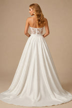 Rutipo Ivory Jumpsuit/Pantsuit Sweetheart Sleeveless Detachable Matte Satin Wedding Dresses With Appliques Lace