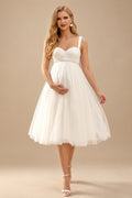 Rutipo Ivory A-Line Sweetheart Sleeveless Tea-Length Satin/Tulle Maternity Wedding Dresses