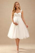 Rutipo Ivory A-Line Sweetheart Sleeveless Tea-Length Satin/Tulle Maternity Wedding Dresses