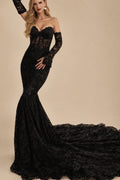 Rutipo Black Trumpet/Mermaid Sweetheart Long Sleeves Court Train Lace/Tulle Wedding Dress