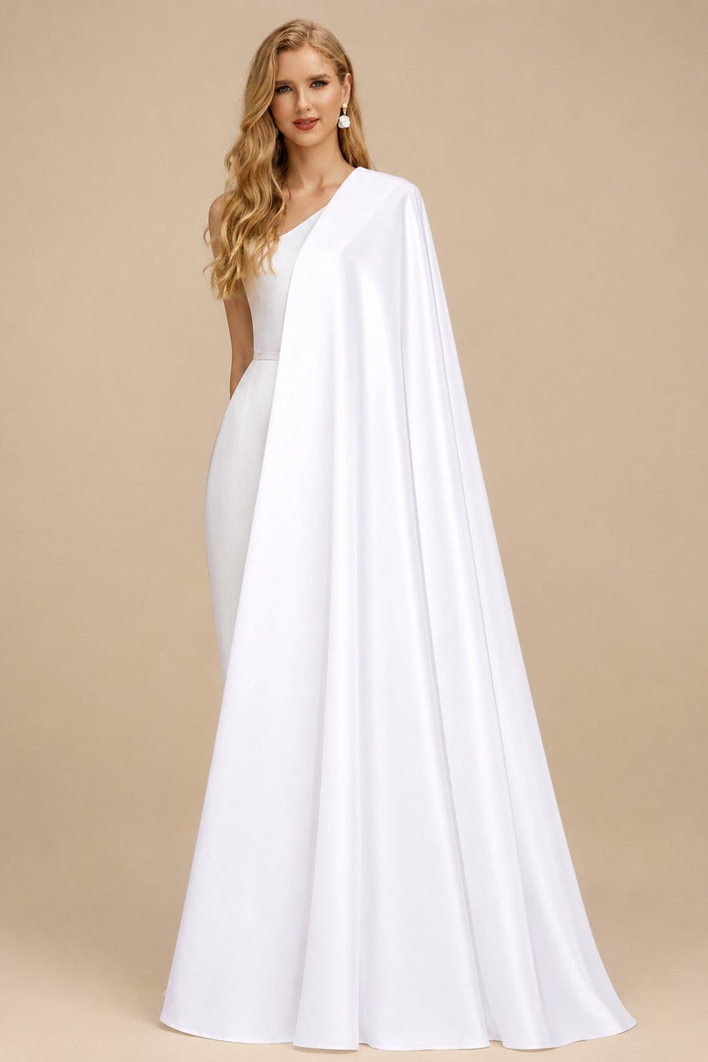 Rutipo White Trumpet/Mermaid V-Neck Sleeveless Sweep Train Matte Satin Wedding Dresses With Pleated
